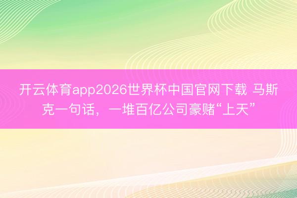开云体育app2026世界杯中国官网下载 马斯克一句话,一堆百亿公司豪赌“上天”